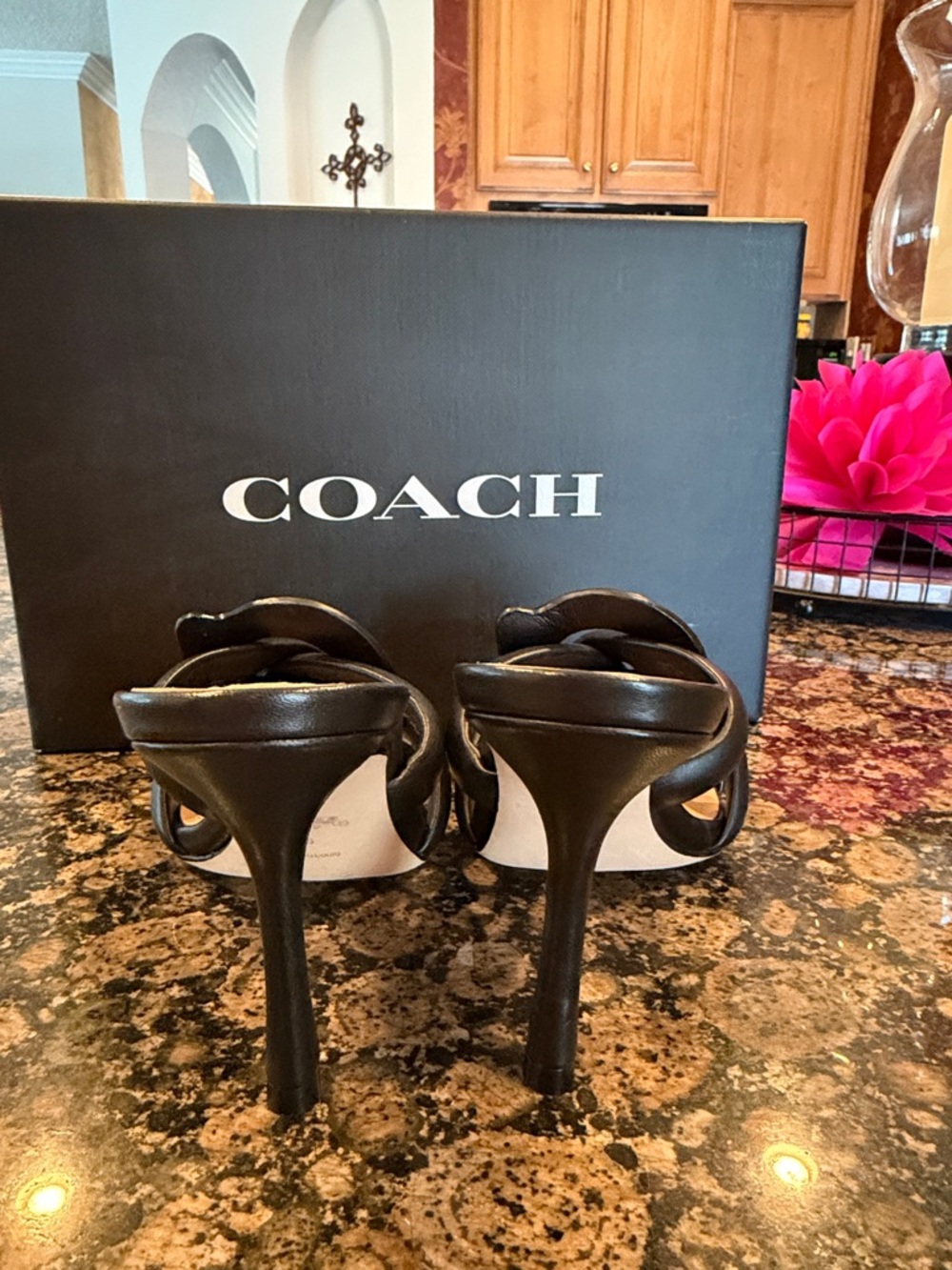 Coach Black Braided Leather Slide Mules with Square Toe - Picture 5 of 6